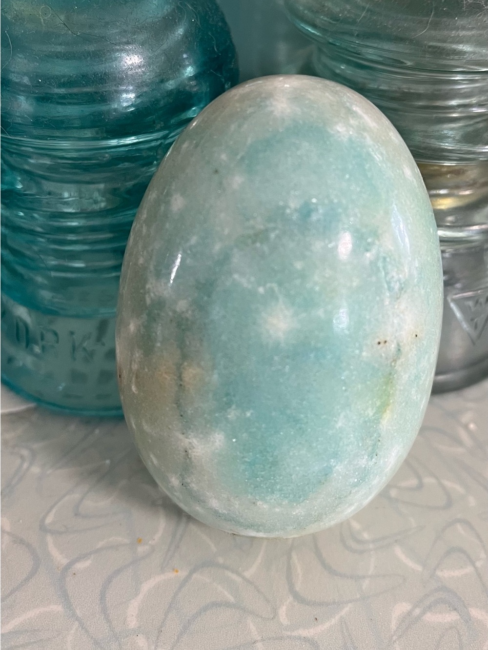 Polished Aqua Green Decorative marble alabaster stone Egg